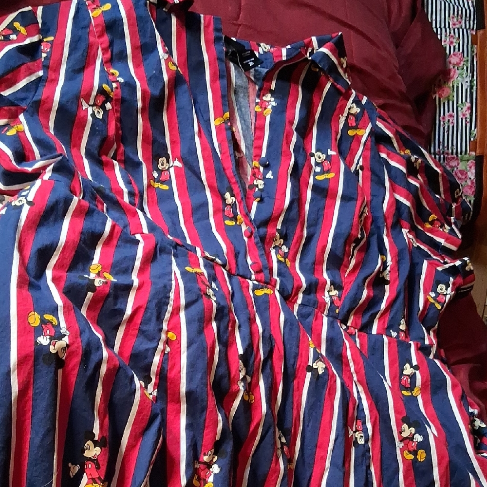 Disney Red and Blue Striped Cartoon Dress